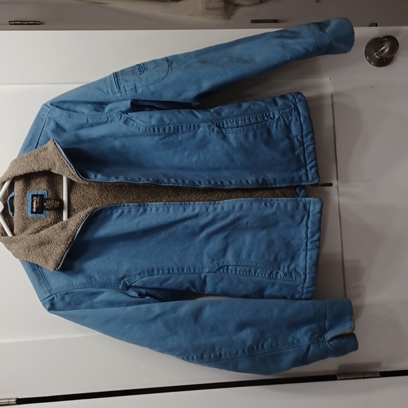 Jean Jacket Denim Light Blue Gray Sherpa Gander Mountain Guide Workwear Coat - Picture 1 of 9